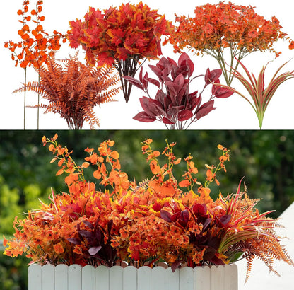 18PCS Artificial Plants Outdoor, Faux Flower Greenery Stems for Outside