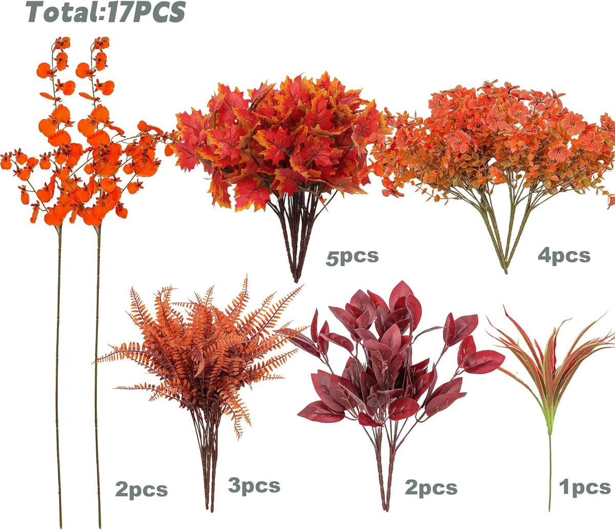 18PCS Artificial Plants Outdoor, Faux Flower Greenery Stems for Outside