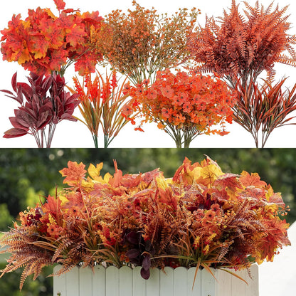18PCS Artificial Plants Outdoor, Faux Flower Greenery Stems for Outside