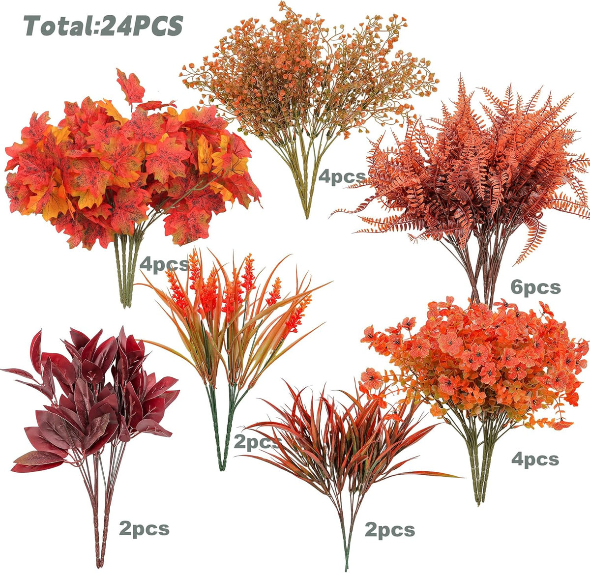 18PCS Artificial Plants Outdoor, Faux Flower Greenery Stems for Outside