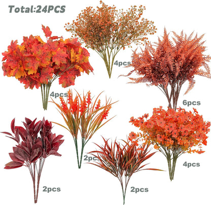 18PCS Artificial Plants Outdoor, Faux Flower Greenery Stems for Outside