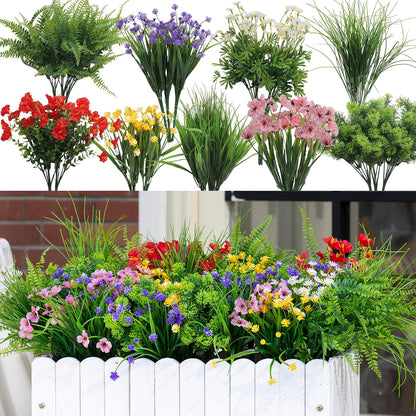18PCS Artificial Plants Outdoor, Faux Flower Greenery Stems for Outside