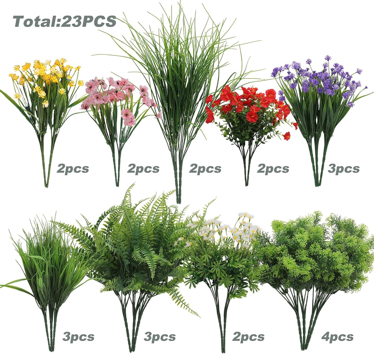 18PCS Artificial Plants Outdoor, Faux Flower Greenery Stems for Outside