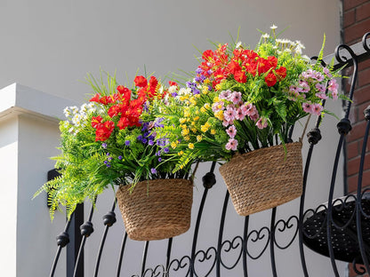 18PCS Artificial Plants Outdoor, Faux Flower Greenery Stems for Outside