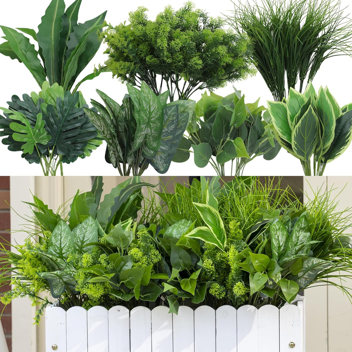 18PCS Artificial Plants Outdoor, Faux Flower Greenery Stems for Outside