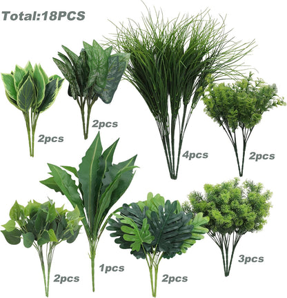 18PCS Artificial Plants Outdoor, Faux Flower Greenery Stems for Outside