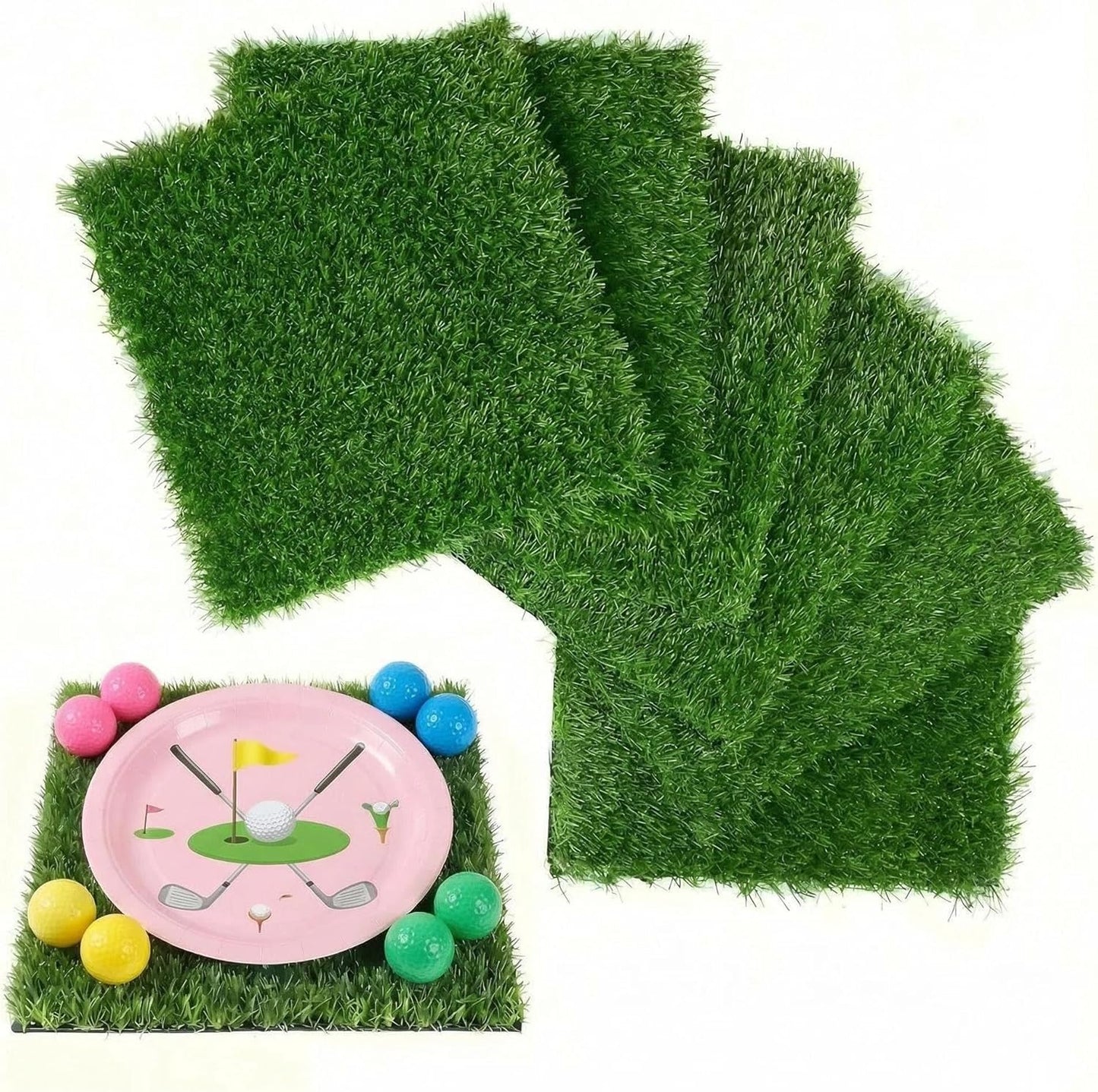6 Pack Artificial Grass Square Placemats for Golf Party Decorations - 12"x12" Fake Grass Mats for Crafts Football Table Centerpiece, Realistic Synthetic Pet Dog Turf Patch