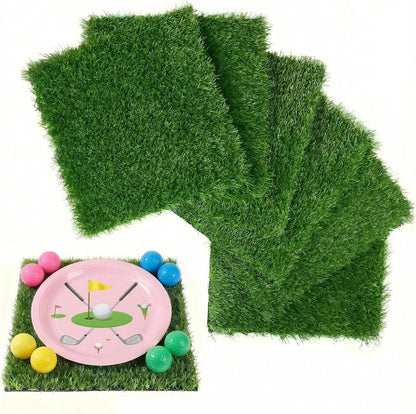 6 Pack Artificial Grass Square Placemats for Golf Party Decorations - 12"x12" Fake Grass Mats for Crafts Football Table Centerpiece, Realistic Synthetic Pet Dog Turf Patch