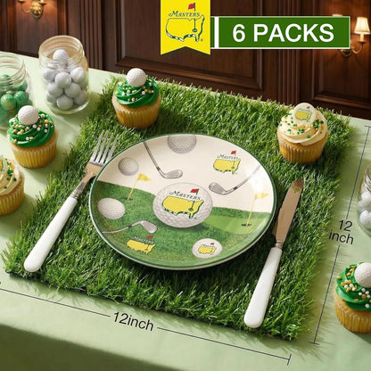 6 Pack Artificial Grass Square Placemats for Golf Party Decorations - 12"x12" Fake Grass Mats for Crafts Football Table Centerpiece, Realistic Synthetic Pet Dog Turf Patch