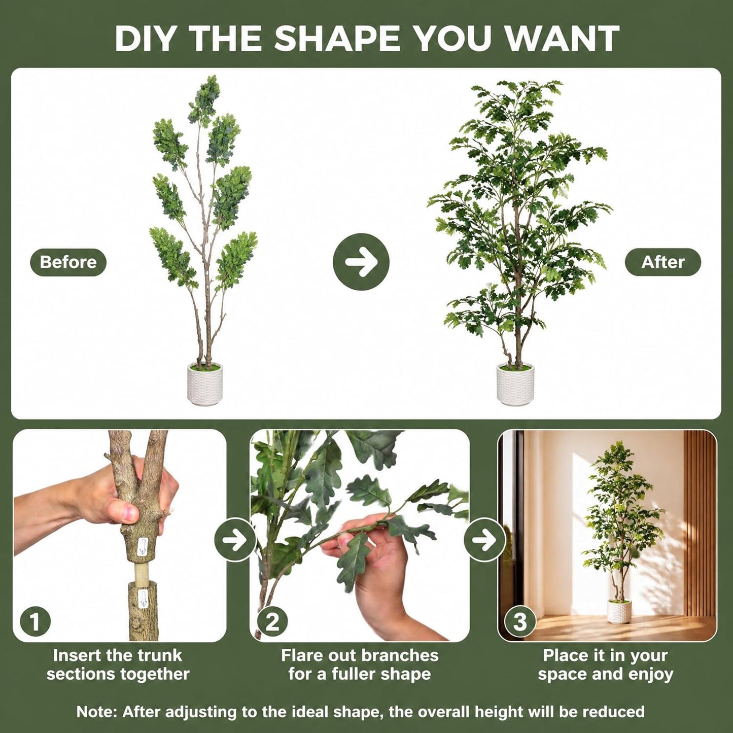 7FT Artificial Red Oak Tree in White Pot, Real Touch Large Fake Fall Autumn Oak Plant for Living Room Corner, Tall Potted Silk Tree for Home Office Daily Floor Decor