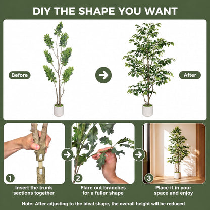 7FT Artificial Red Oak Tree in White Pot, Real Touch Large Fake Fall Autumn Oak Plant for Living Room Corner, Tall Potted Silk Tree for Home Office Daily Floor Decor
