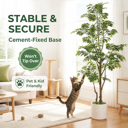 7FT Artificial Red Oak Tree in White Pot, Real Touch Large Fake Fall Autumn Oak Plant for Living Room Corner, Tall Potted Silk Tree for Home Office Daily Floor Decor