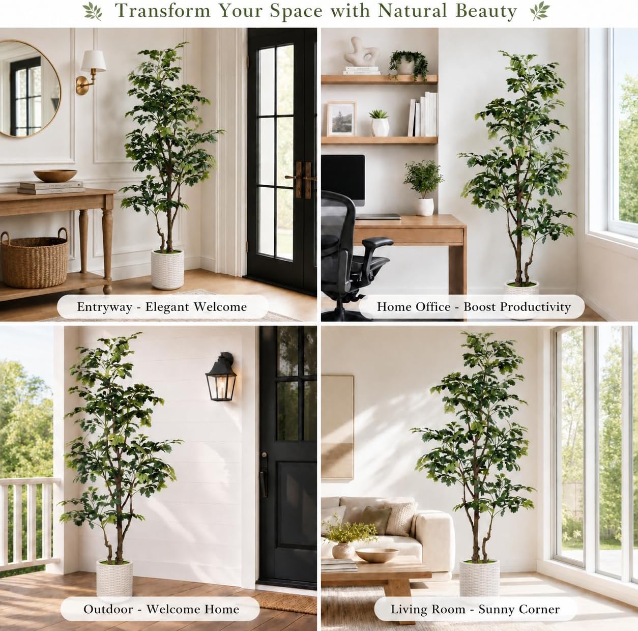 7FT Artificial Red Oak Tree in White Pot, Real Touch Large Fake Fall Autumn Oak Plant for Living Room Corner, Tall Potted Silk Tree for Home Office Daily Floor Decor
