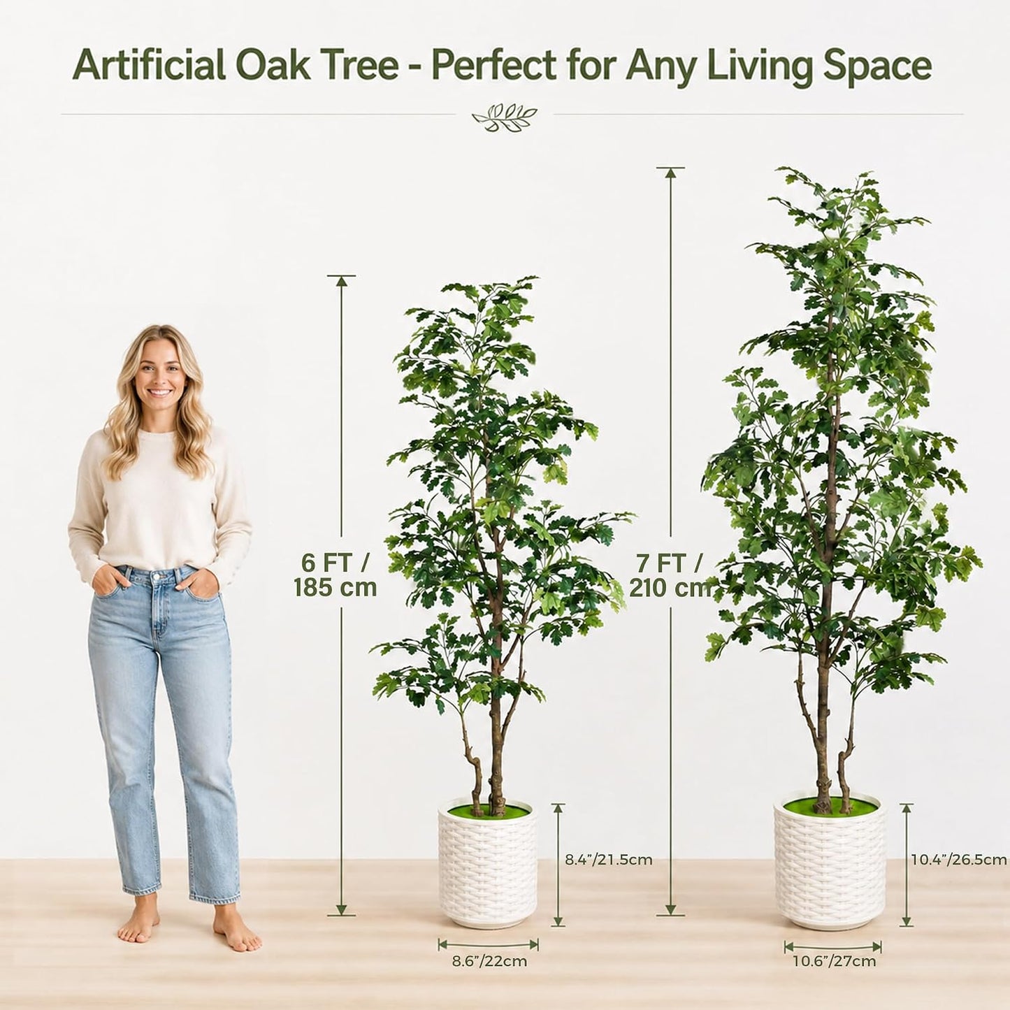 7FT Artificial Red Oak Tree in White Pot, Real Touch Large Fake Fall Autumn Oak Plant for Living Room Corner, Tall Potted Silk Tree for Home Office Daily Floor Decor