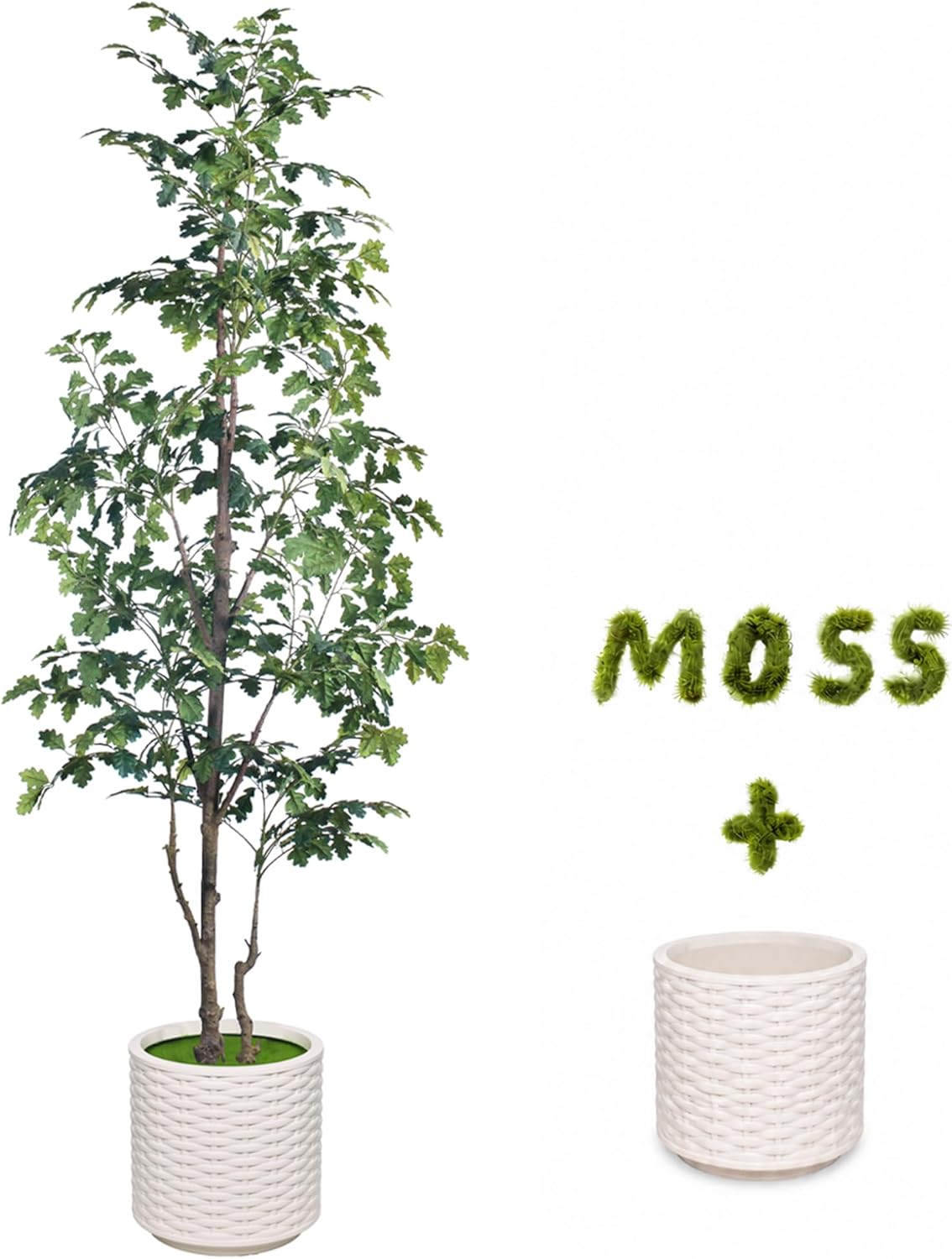 7FT Artificial Red Oak Tree in White Pot, Real Touch Large Fake Fall Autumn Oak Plant for Living Room Corner, Tall Potted Silk Tree for Home Office Daily Floor Decor