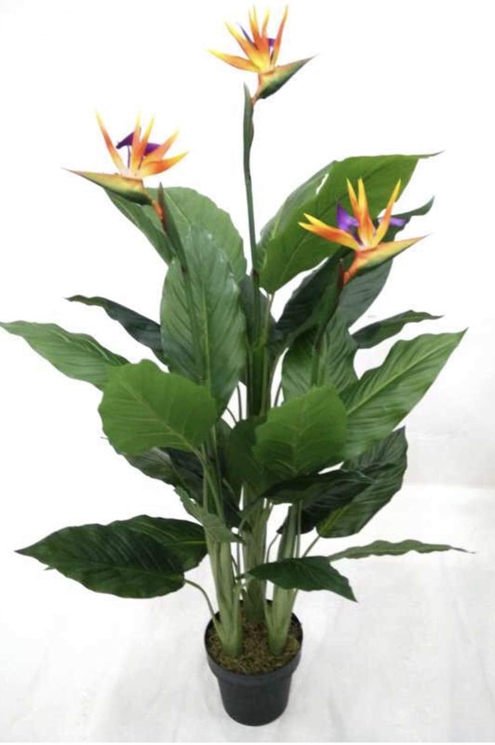4.5 Feet Tropical Paradise Bird Artificial Tree with 33 Leaves and 3 Flower Sprays, Pre-Potted with Nursery Pot, Real Touch Tech., Green and Orange
