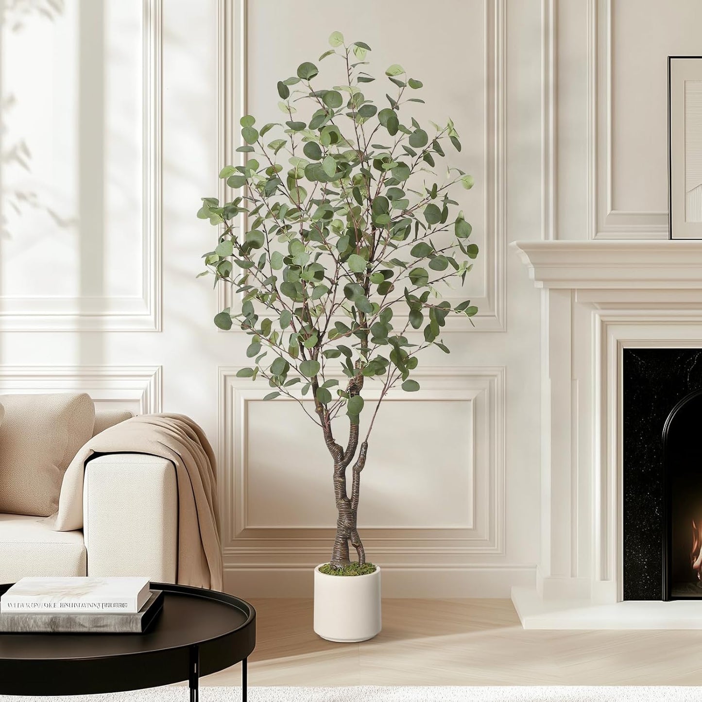 Artificial Eucalyptus Tree with White Planter | 7 ft Tall Fake Artificial Plant ，Large Faux Floor Plant Fake Silk Trees Artificial Trees for Home Decor Indoor