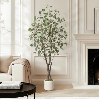 Artificial Eucalyptus Tree with White Planter | 7 ft Tall Fake Artificial Plant ，Large Faux Floor Plant Fake Silk Trees Artificial Trees for Home Decor Indoor