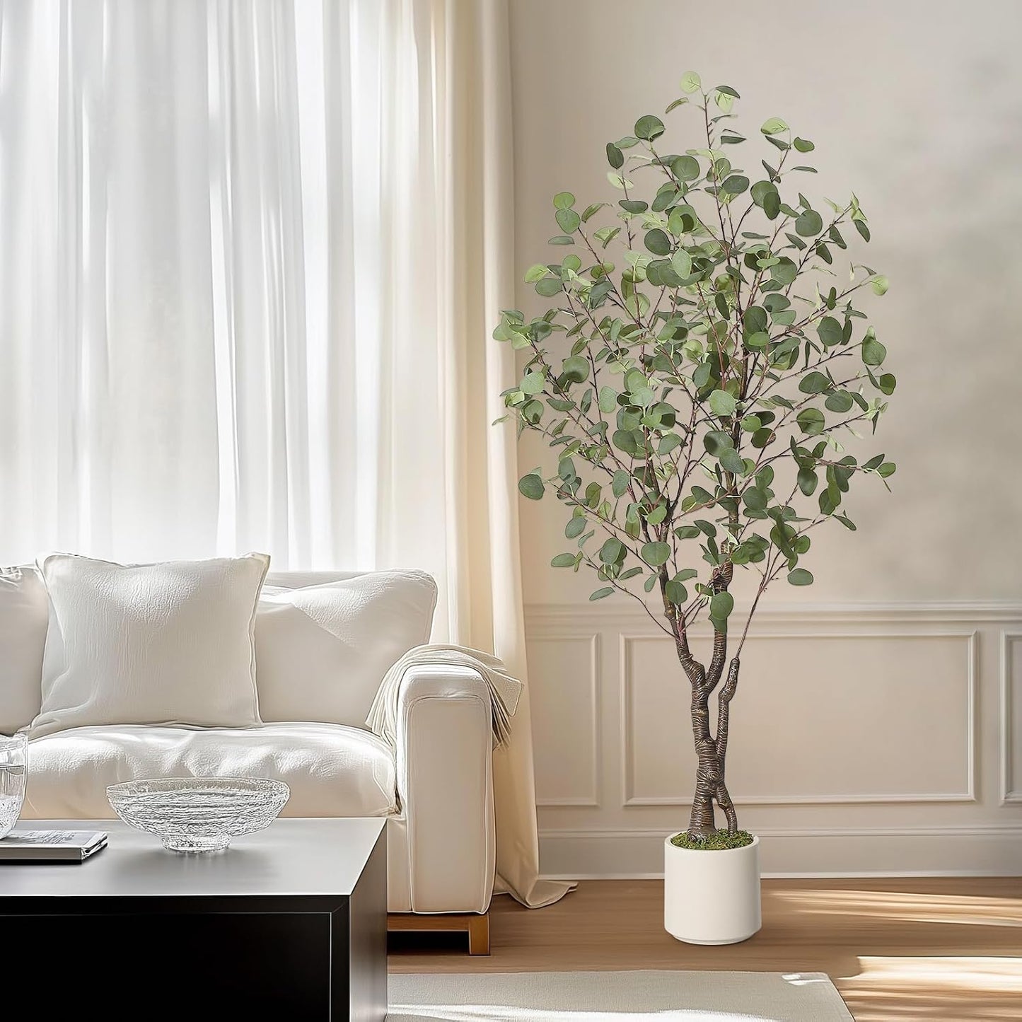 Artificial Eucalyptus Tree with White Planter | 7 ft Tall Fake Artificial Plant ，Large Faux Floor Plant Fake Silk Trees Artificial Trees for Home Decor Indoor