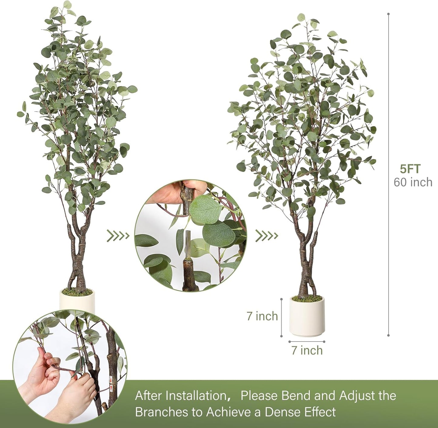 Artificial Eucalyptus Tree with White Planter | 7 ft Tall Fake Artificial Plant ，Large Faux Floor Plant Fake Silk Trees Artificial Trees for Home Decor Indoor