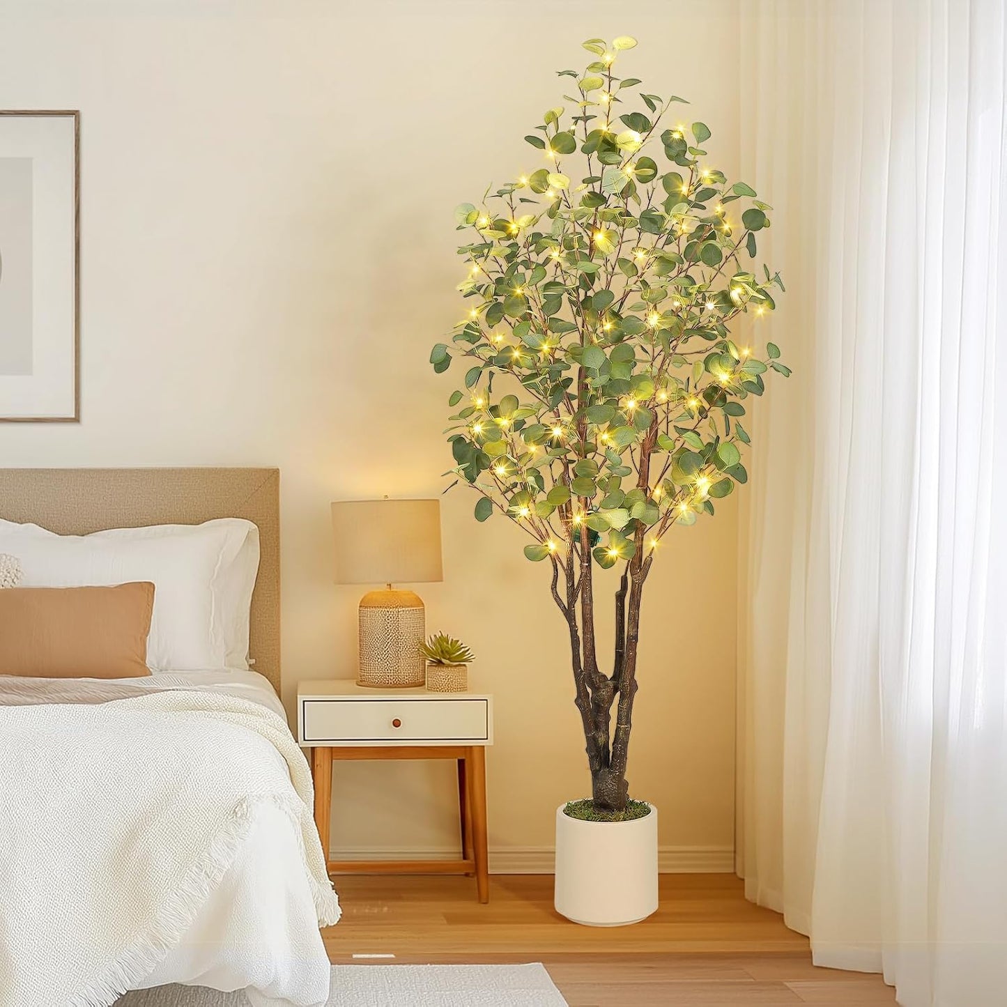 Artificial Eucalyptus Tree with White Planter | 7 ft Tall Fake Artificial Plant ，Large Faux Floor Plant Fake Silk Trees Artificial Trees for Home Decor Indoor