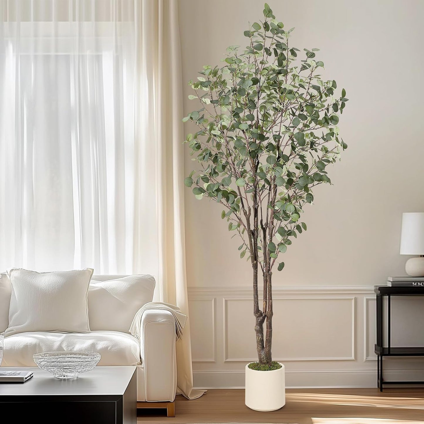Artificial Eucalyptus Tree with White Planter | 7 ft Tall Fake Artificial Plant ，Large Faux Floor Plant Fake Silk Trees Artificial Trees for Home Decor Indoor