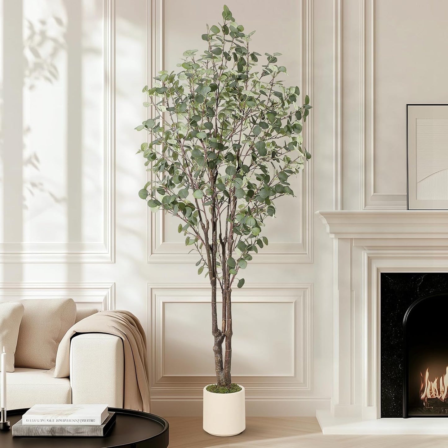 Artificial Eucalyptus Tree with White Planter | 7 ft Tall Fake Artificial Plant ，Large Faux Floor Plant Fake Silk Trees Artificial Trees for Home Decor Indoor