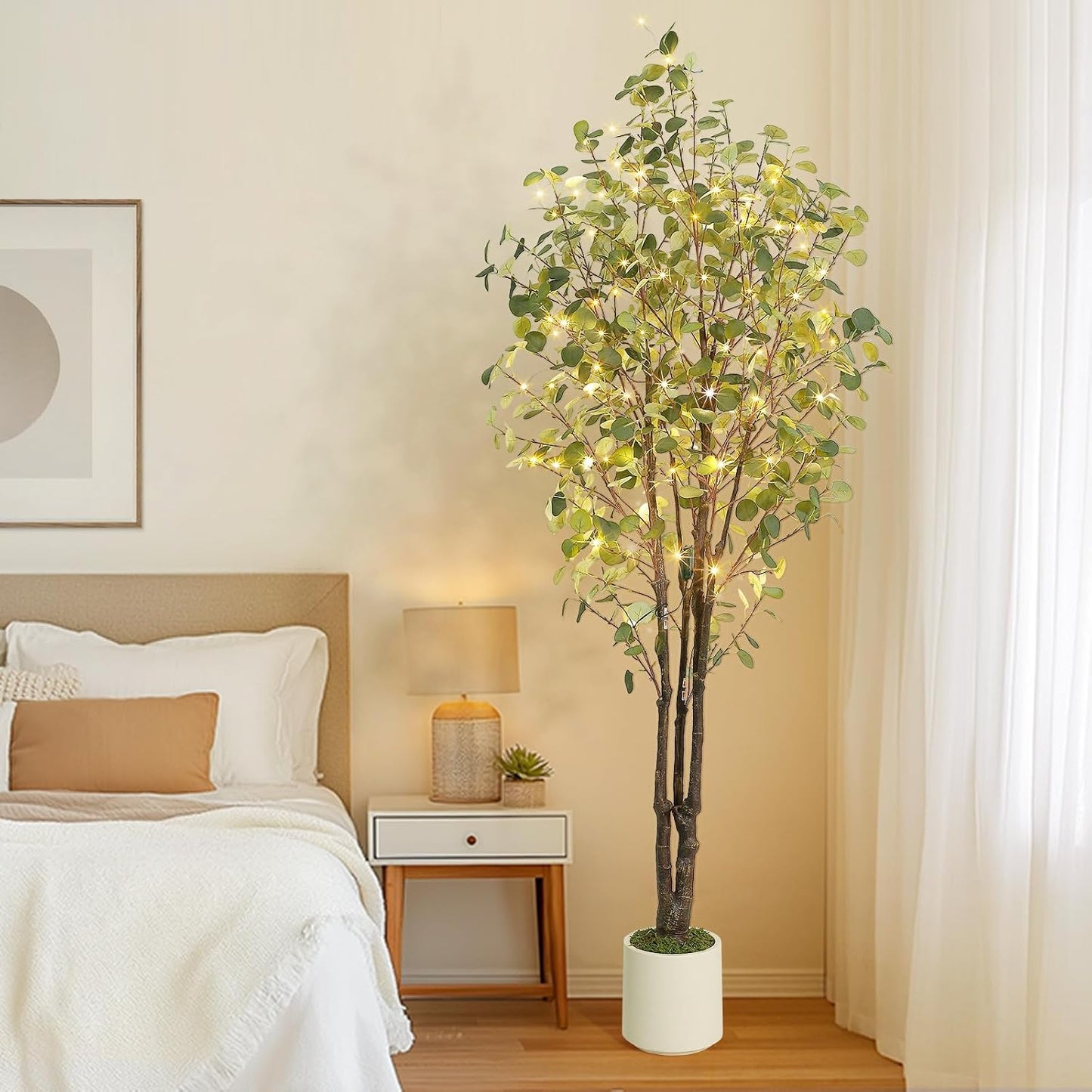 Artificial Eucalyptus Tree with White Planter | 7 ft Tall Fake Artificial Plant ，Large Faux Floor Plant Fake Silk Trees Artificial Trees for Home Decor Indoor