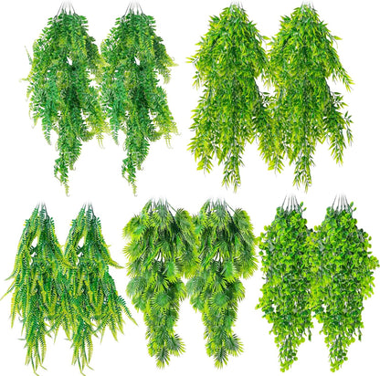CousDUoBe 10 Pcs Reptile Plants Decorations,Terrarium Hanging Plants Vines Artificial Leaves Habitat Decorations with Suction Cup for Bearded Dragon Hermit Crab Lizard Snake Geckos Chameleon