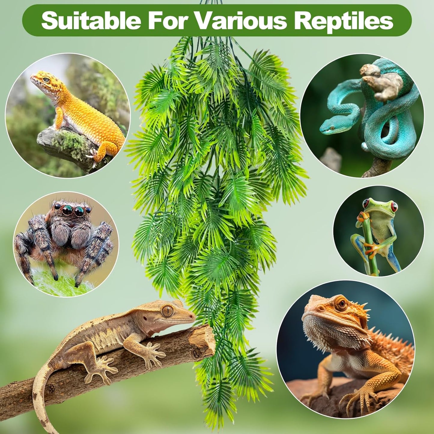 CousDUoBe 10 Pcs Reptile Plants Decorations,Terrarium Hanging Plants Vines Artificial Leaves Habitat Decorations with Suction Cup for Bearded Dragon Hermit Crab Lizard Snake Geckos Chameleon