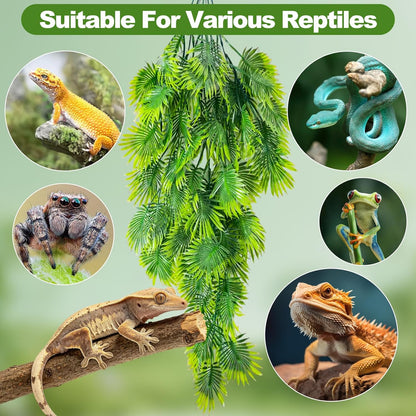 CousDUoBe 10 Pcs Reptile Plants Decorations,Terrarium Hanging Plants Vines Artificial Leaves Habitat Decorations with Suction Cup for Bearded Dragon Hermit Crab Lizard Snake Geckos Chameleon