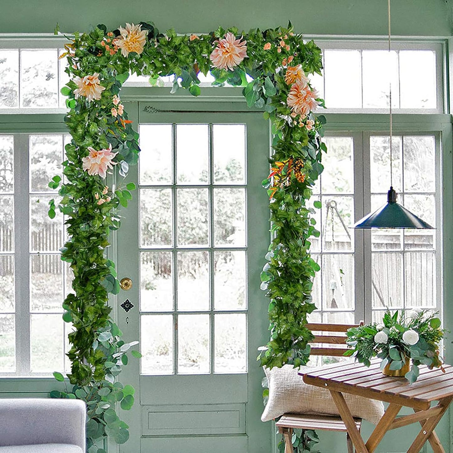 84 Feet 12 Strands Artificial Ivy Leaf Plants Vine Hanging Garland Fake Foliage Flowers Home Kitchen Garden Office Wedding Wall Decor, Green