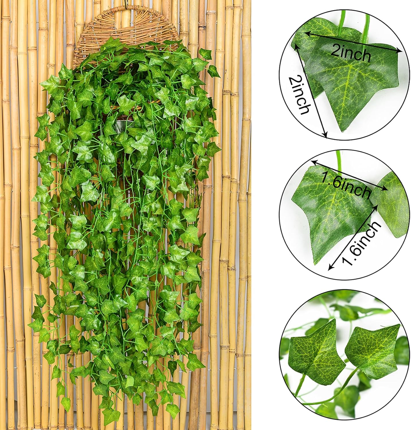84 Feet 12 Strands Artificial Ivy Leaf Plants Vine Hanging Garland Fake Foliage Flowers Home Kitchen Garden Office Wedding Wall Decor, Green