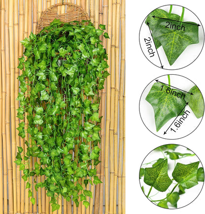 84 Feet 12 Strands Artificial Ivy Leaf Plants Vine Hanging Garland Fake Foliage Flowers Home Kitchen Garden Office Wedding Wall Decor, Green