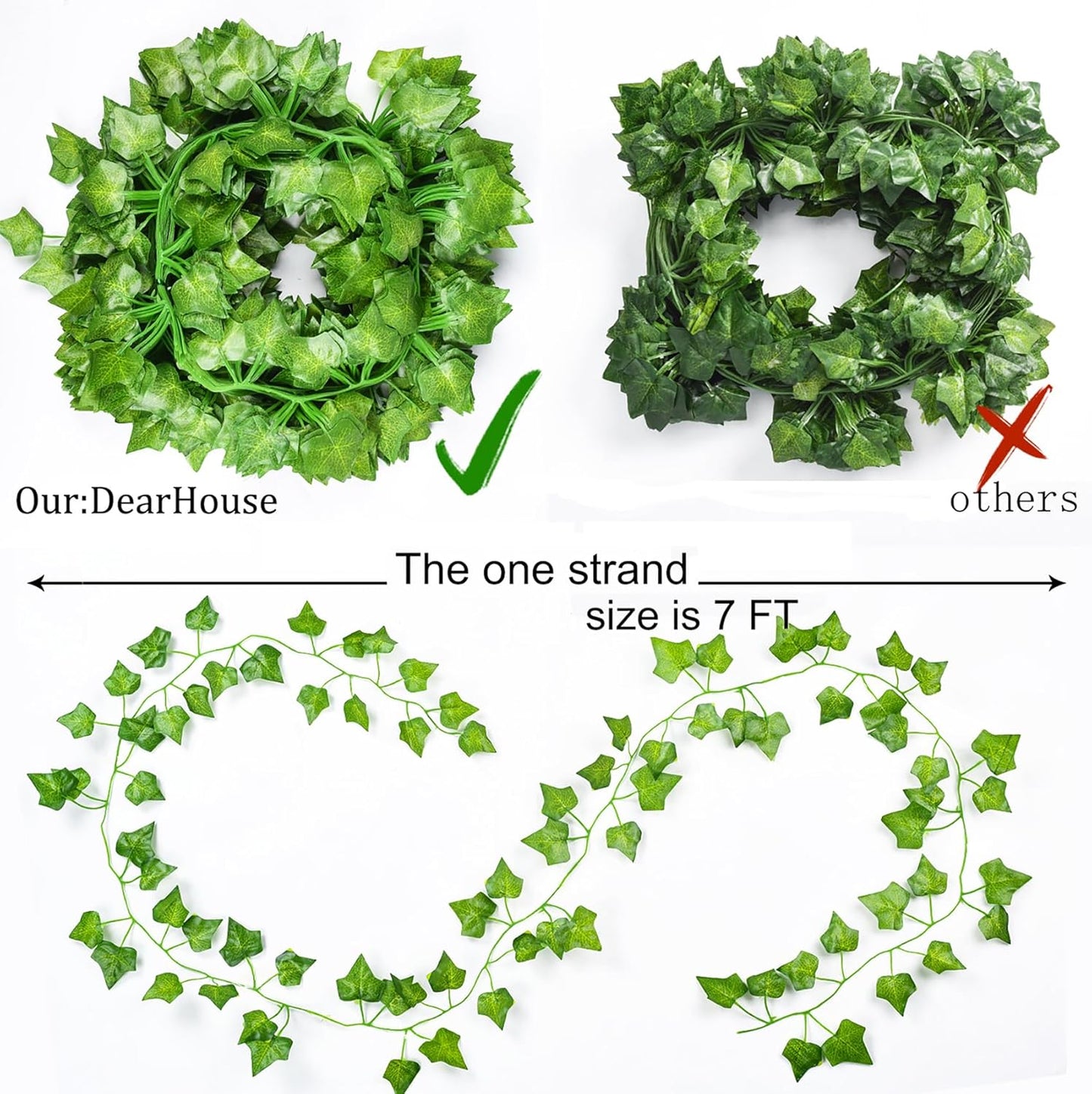 84 Feet 12 Strands Artificial Ivy Leaf Plants Vine Hanging Garland Fake Foliage Flowers Home Kitchen Garden Office Wedding Wall Decor, Green