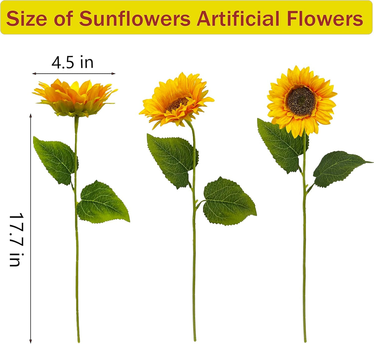 10PCS Sunflowers Artificial Flowers, Silk Sunflower Decor with Stem