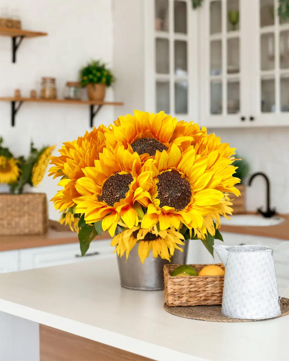 10PCS Sunflowers Artificial Flowers, Silk Sunflower Decor with Stem