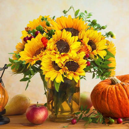 10PCS Sunflowers Artificial Flowers, Silk Sunflower Decor with Stem