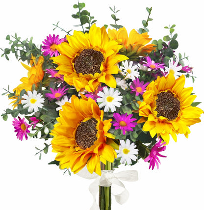 10PCS Sunflowers Artificial Flowers, Silk Sunflower Decor with Stem