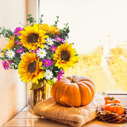 10PCS Sunflowers Artificial Flowers, Silk Sunflower Decor with Stem