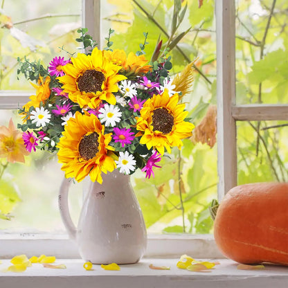10PCS Sunflowers Artificial Flowers, Silk Sunflower Decor with Stem