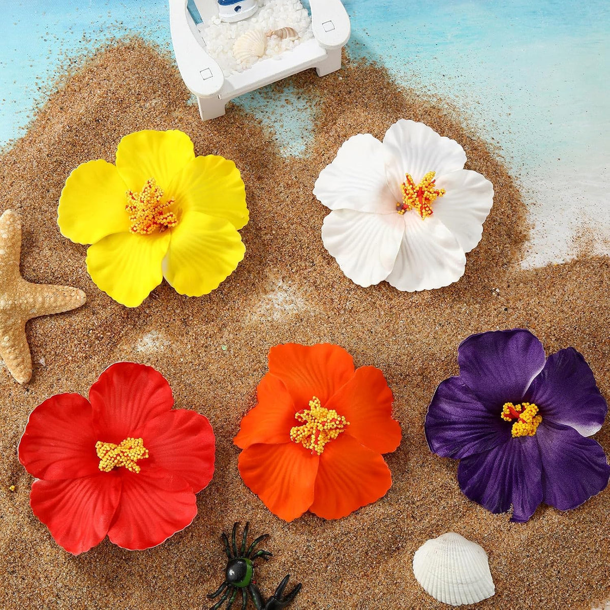 10 Pcs Hawaiian Flower Hair Clips for Women, Plumeria Hibiscus Hair Clips, Artificial Flower Clips 3.5 Inch Hair Accessories for Vacation Party Beach Seaside