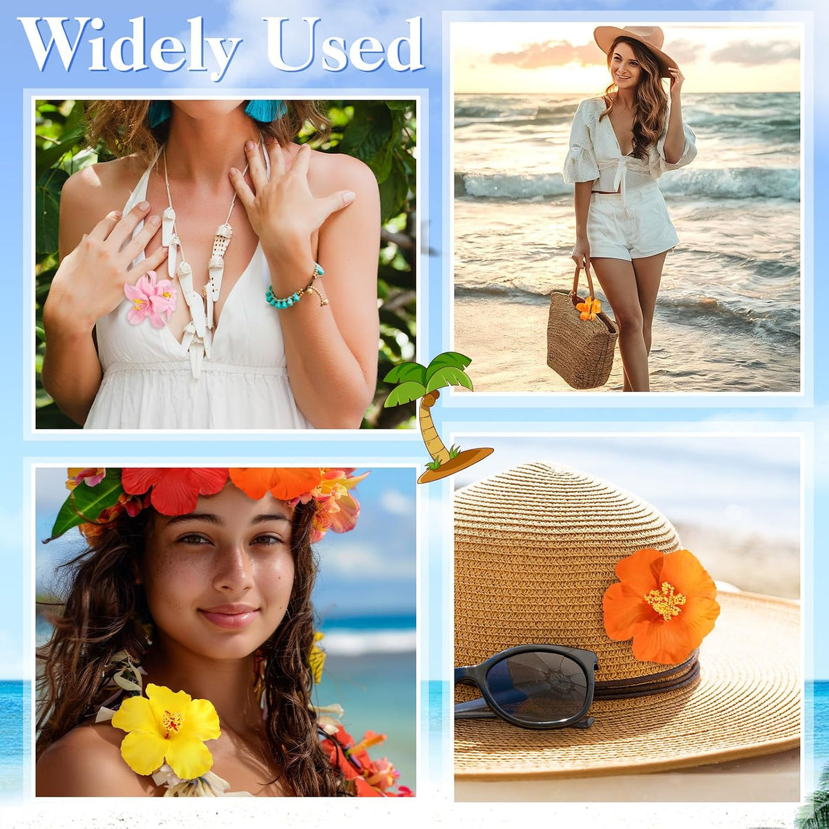 10 Pcs Hawaiian Flower Hair Clips for Women, Plumeria Hibiscus Hair Clips, Artificial Flower Clips 3.5 Inch Hair Accessories for Vacation Party Beach Seaside
