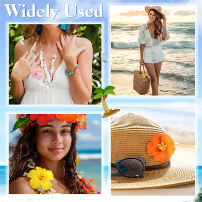 10 Pcs Hawaiian Flower Hair Clips for Women, Plumeria Hibiscus Hair Clips, Artificial Flower Clips 3.5 Inch Hair Accessories for Vacation Party Beach Seaside