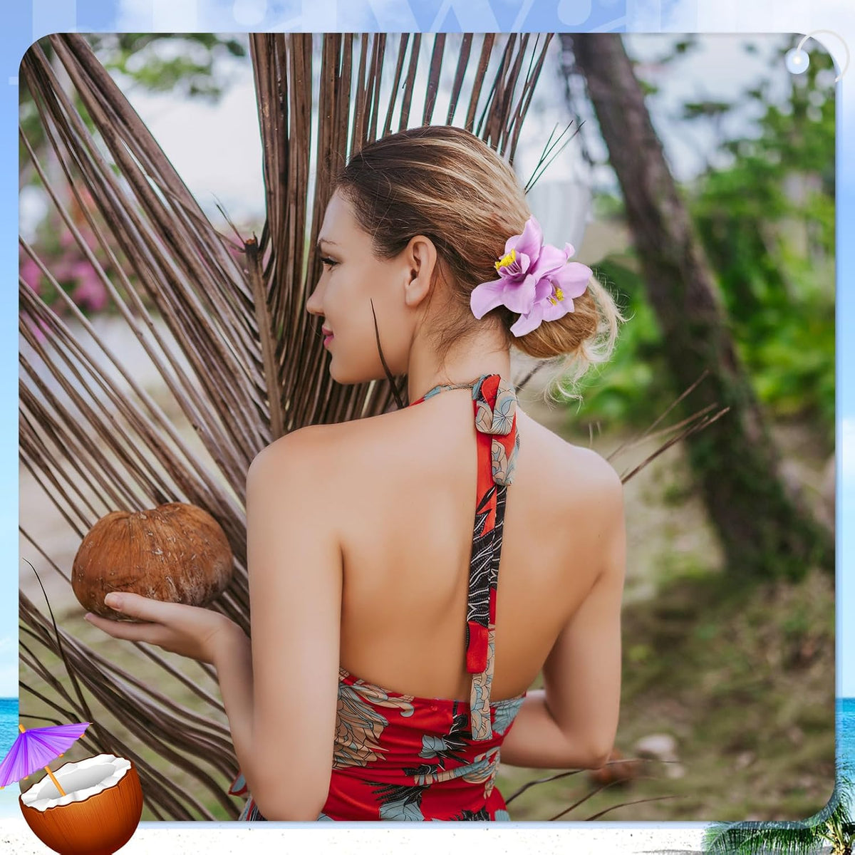 10 Pcs Hawaiian Flower Hair Clips for Women, Plumeria Hibiscus Hair Clips, Artificial Flower Clips 3.5 Inch Hair Accessories for Vacation Party Beach Seaside