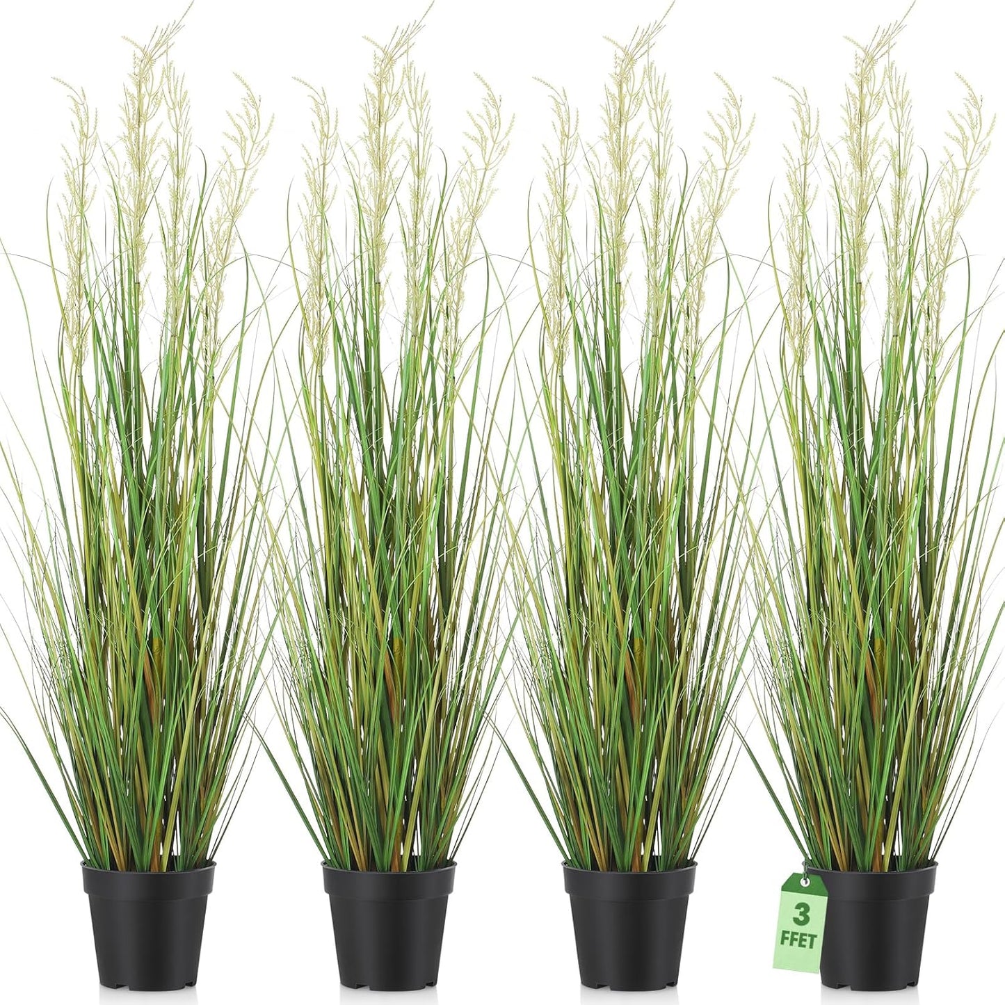 2 Pcs 4 ft Tall Artificial Grass Plant Potted Artificial Greenery Floor Plants Faux Pampas Grass Tall in Pot for Housewarming Gift House Garden Bathroom Lobby Outdoor Decoration