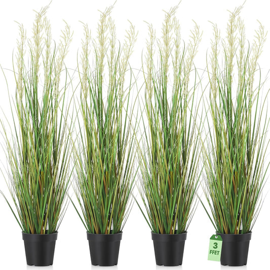 2 Pcs 4 ft Tall Artificial Grass Plant Potted Artificial Greenery Floor Plants Faux Pampas Grass Tall in Pot for Housewarming Gift House Garden Bathroom Lobby Outdoor Decoration