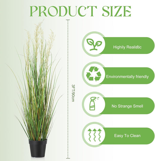2 Pcs 4 ft Tall Artificial Grass Plant Potted Artificial Greenery Floor Plants Faux Pampas Grass Tall in Pot for Housewarming Gift House Garden Bathroom Lobby Outdoor Decoration