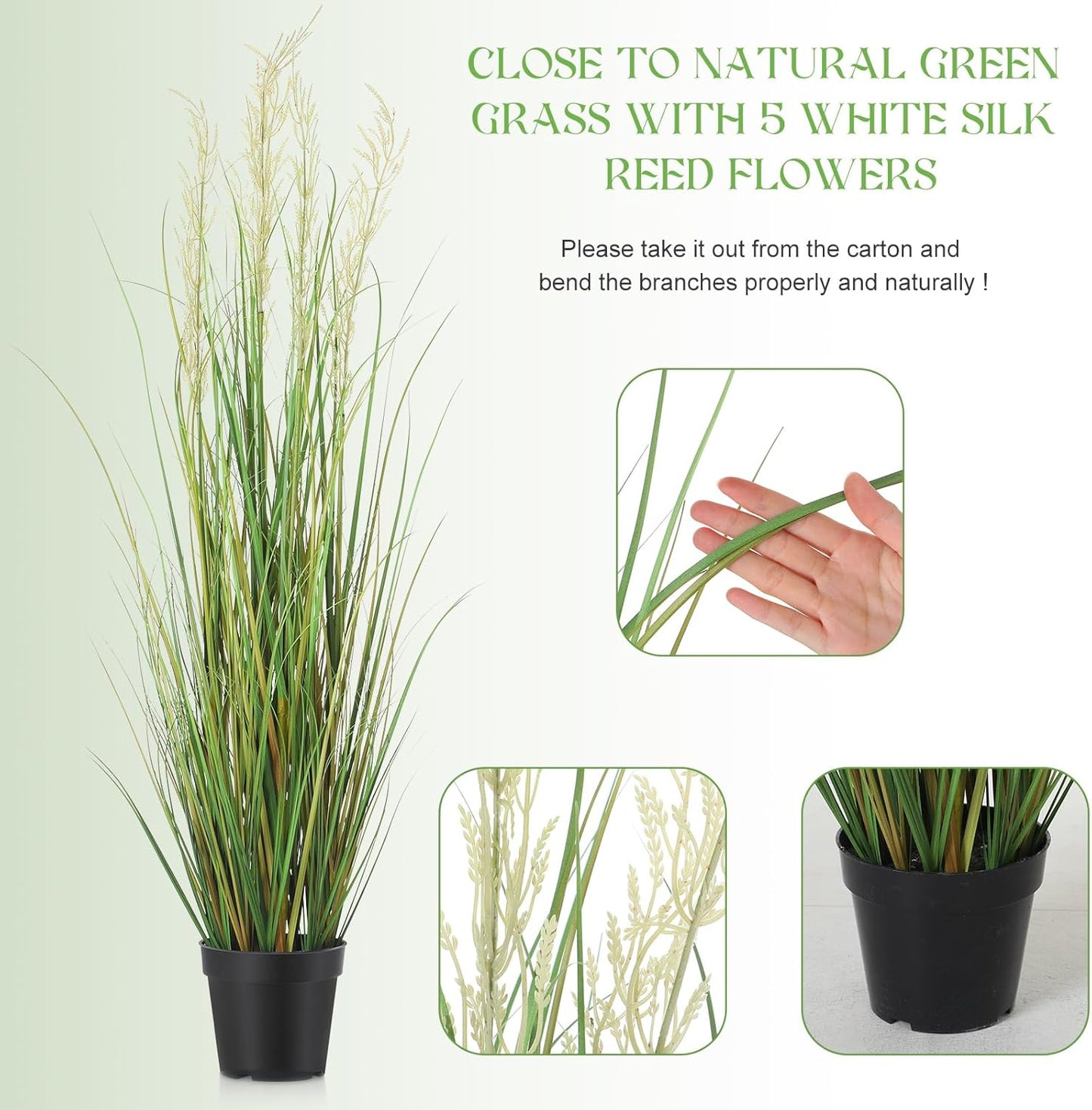 2 Pcs 4 ft Tall Artificial Grass Plant Potted Artificial Greenery Floor Plants Faux Pampas Grass Tall in Pot for Housewarming Gift House Garden Bathroom Lobby Outdoor Decoration