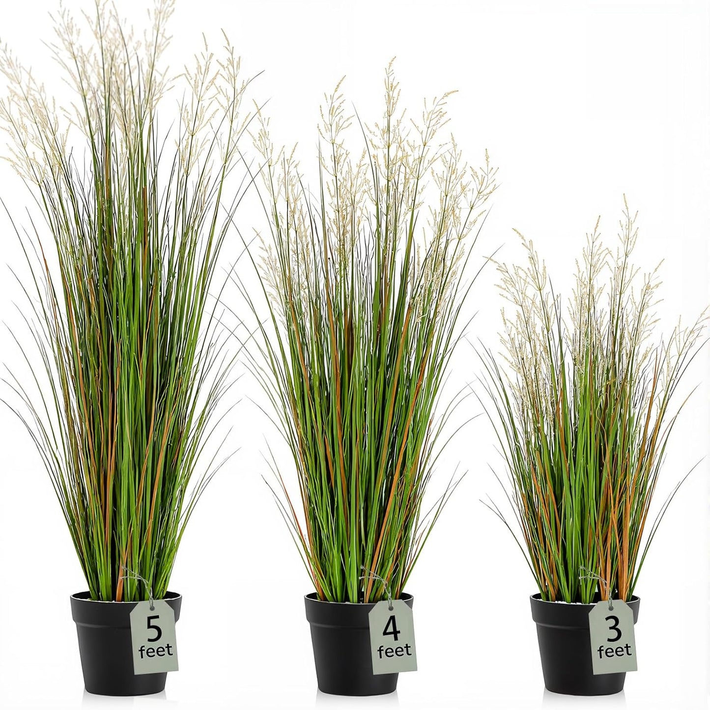 2 Pcs 4 ft Tall Artificial Grass Plant Potted Artificial Greenery Floor Plants Faux Pampas Grass Tall in Pot for Housewarming Gift House Garden Bathroom Lobby Outdoor Decoration